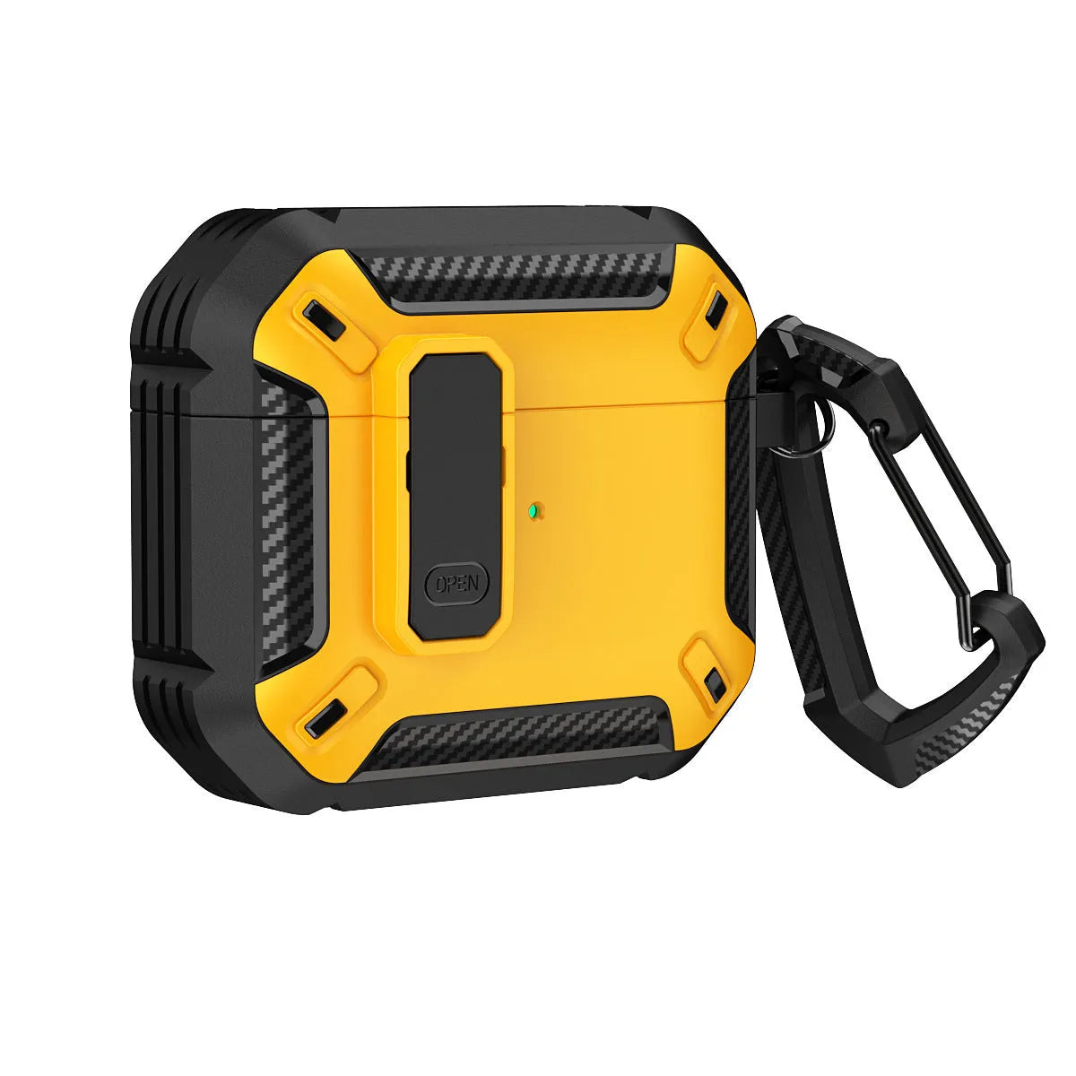 Protective clamshell case for AirPods with hook attachment in two-colour plastic design