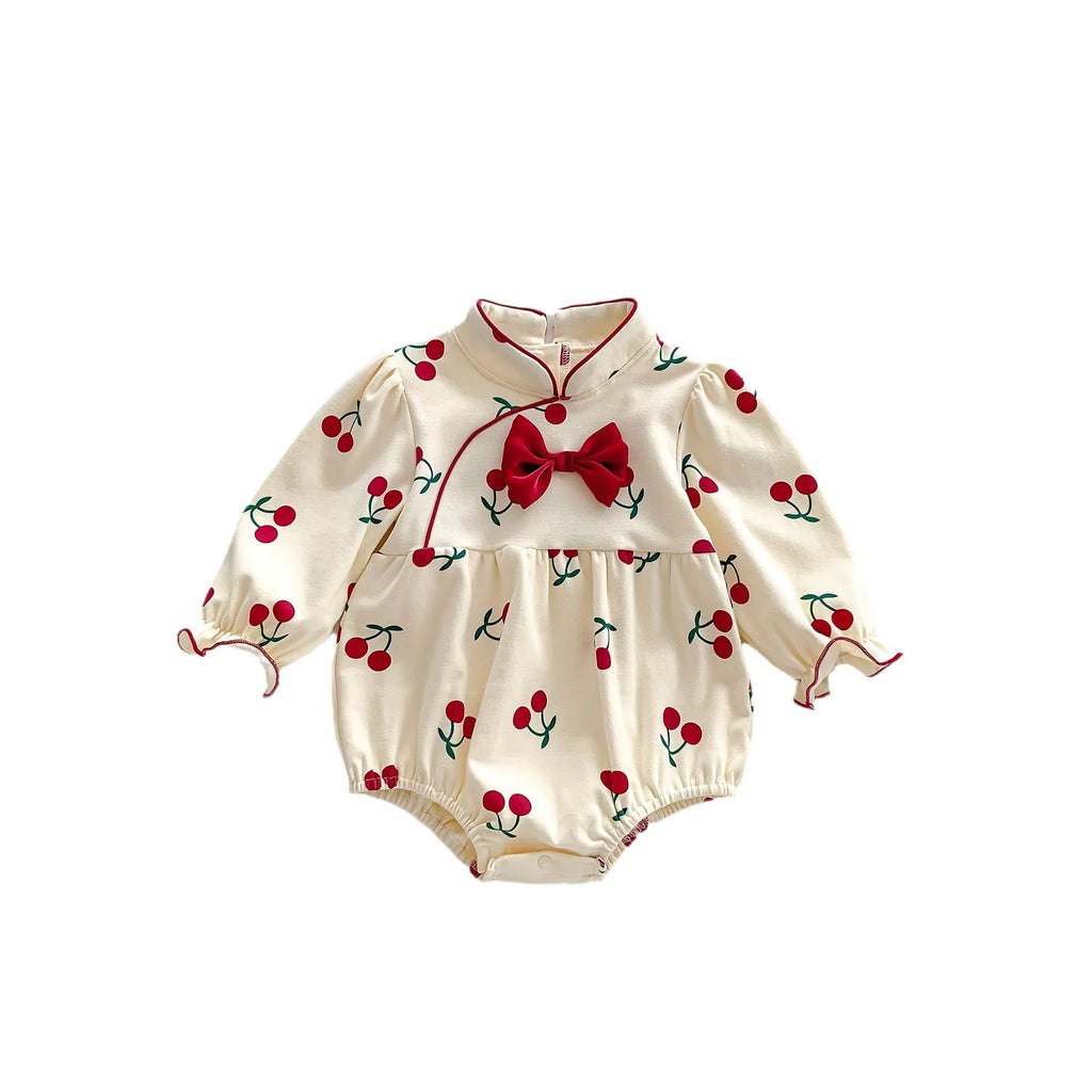 Girls cotton double breasted romper in apricot for 66cm 73cm 80cm 90cm height