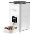 Household pet automatic double meal feeder in plastic with stainless steel tray and desiccant box, 4L black transparent