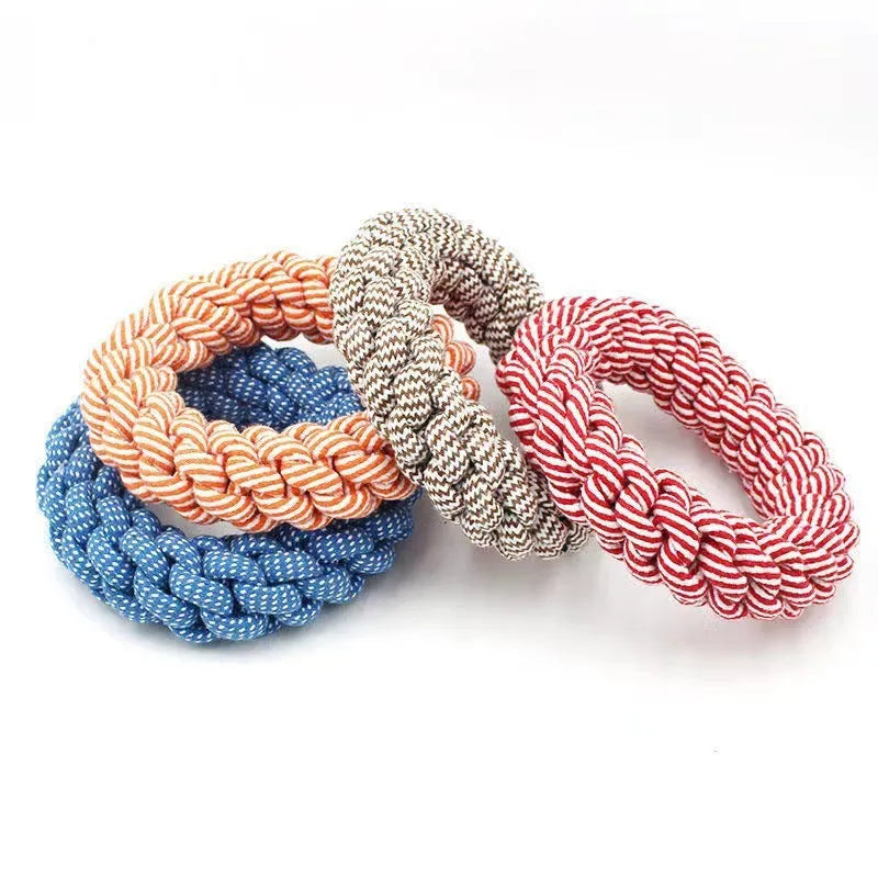 Cotton braided ring dog toy for dental cleaning, 18 cm diameter