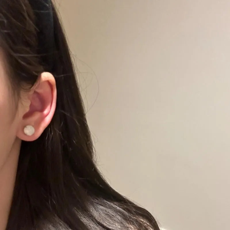 Chinese style round chalcedony stud earrings with four-claw settings in three colour options