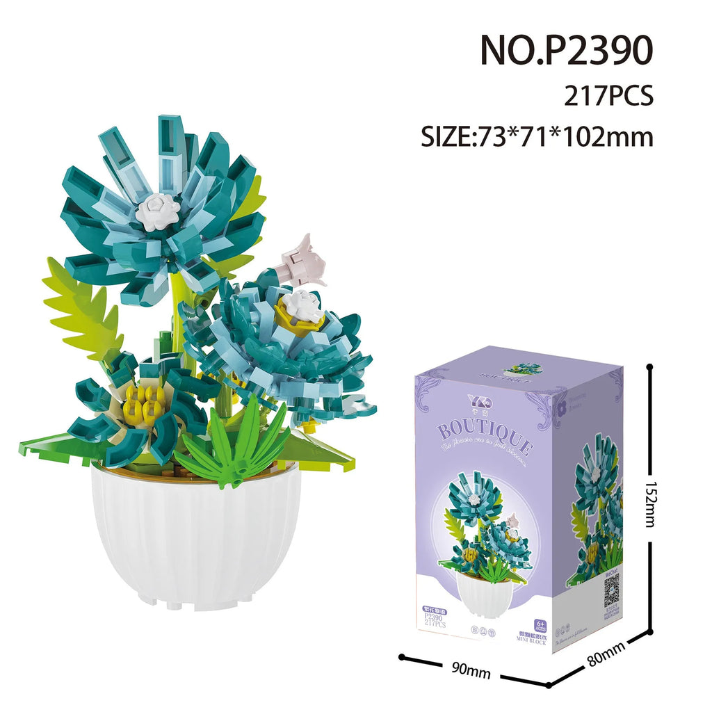 Micro diamond particle potted building blocks set in Smile to the Sun flower design, displayed in colour box packaging