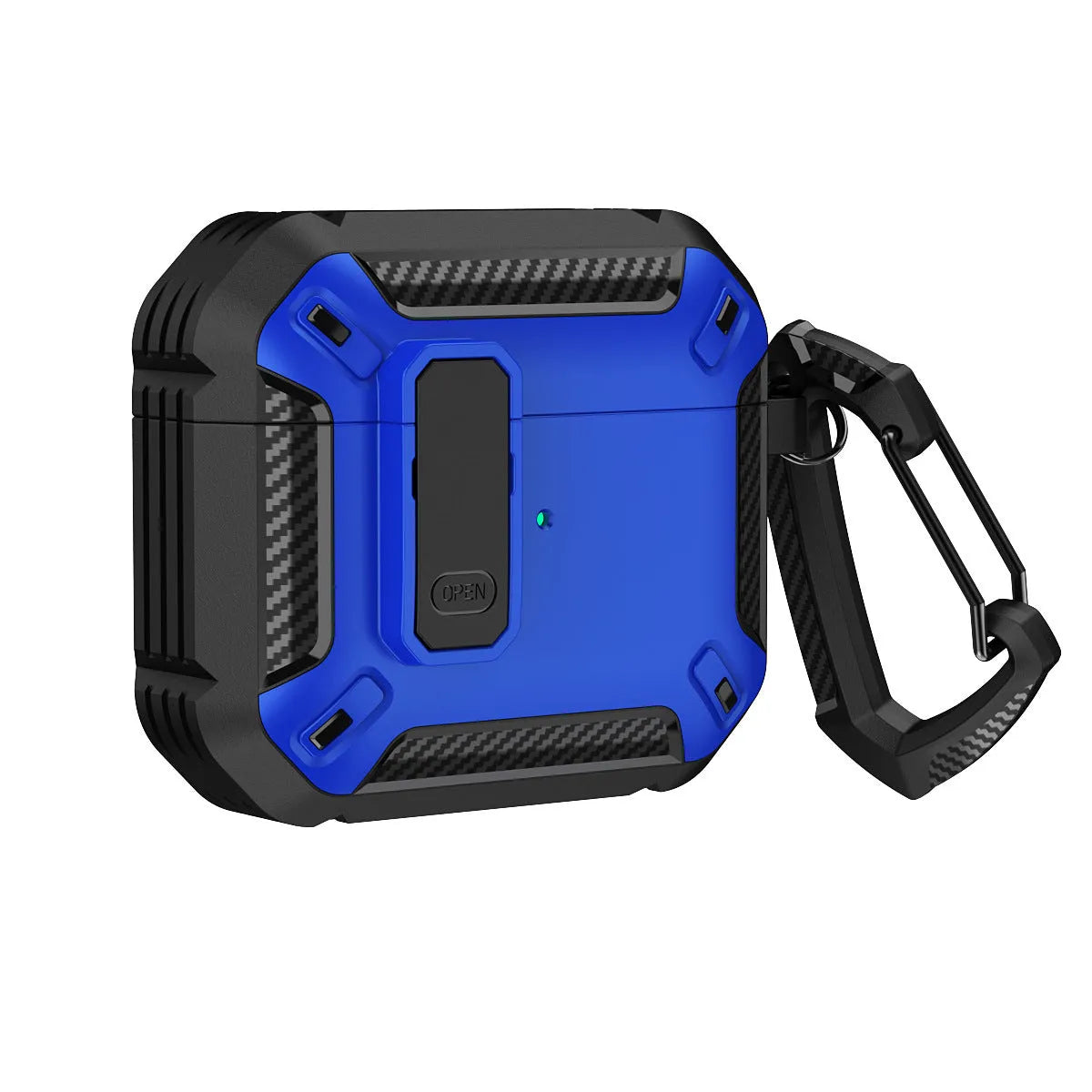 Protective clamshell case for AirPods with hook attachment in two-colour plastic design