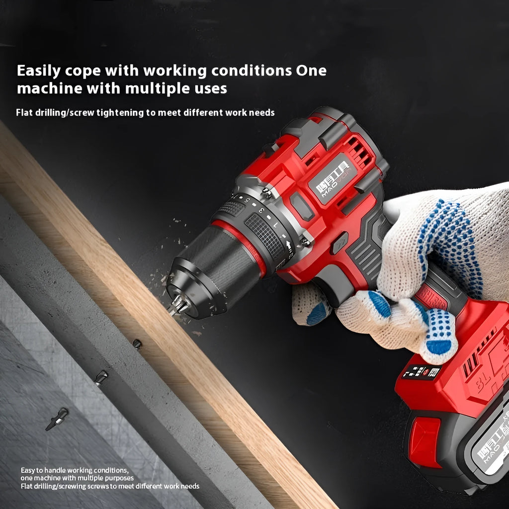 Brushless 21V lithium rechargeable impact electric drill with dual battery and multi-speed control