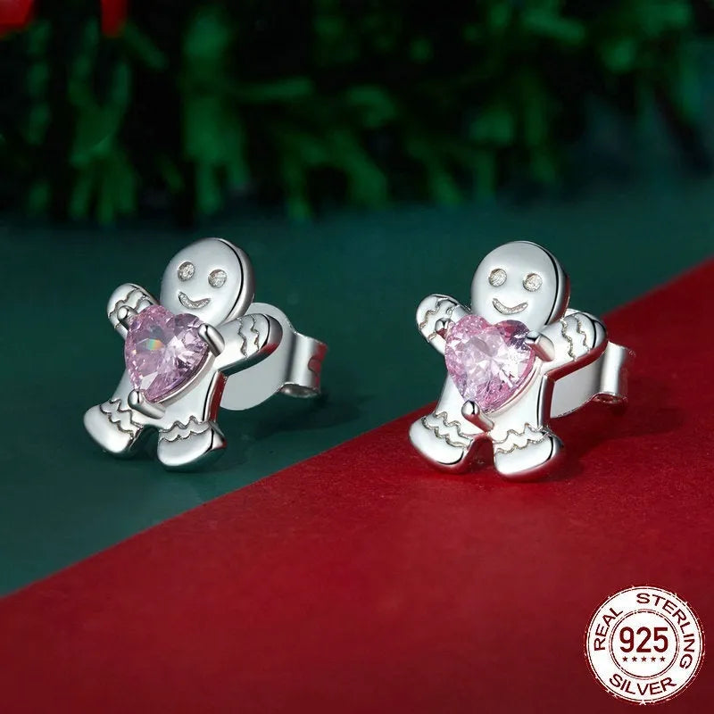 Original Christmas 925 sterling silver stud earrings and ring set in gift box