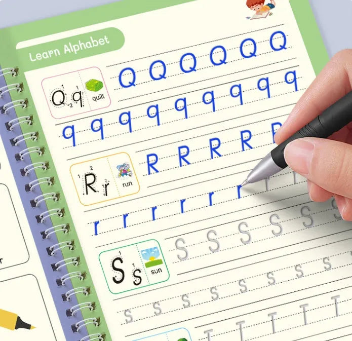 Children's English groove magic calligraphy practice set with double-sided boards and fountain pen