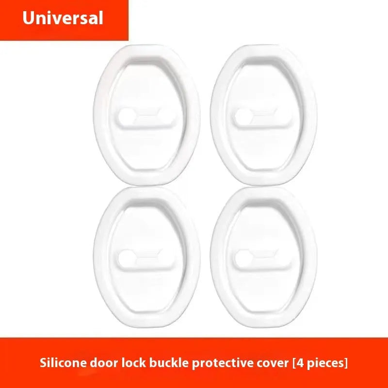 Black silicone car door lock crash pad measuring 8.6cm by 7cm on a car door