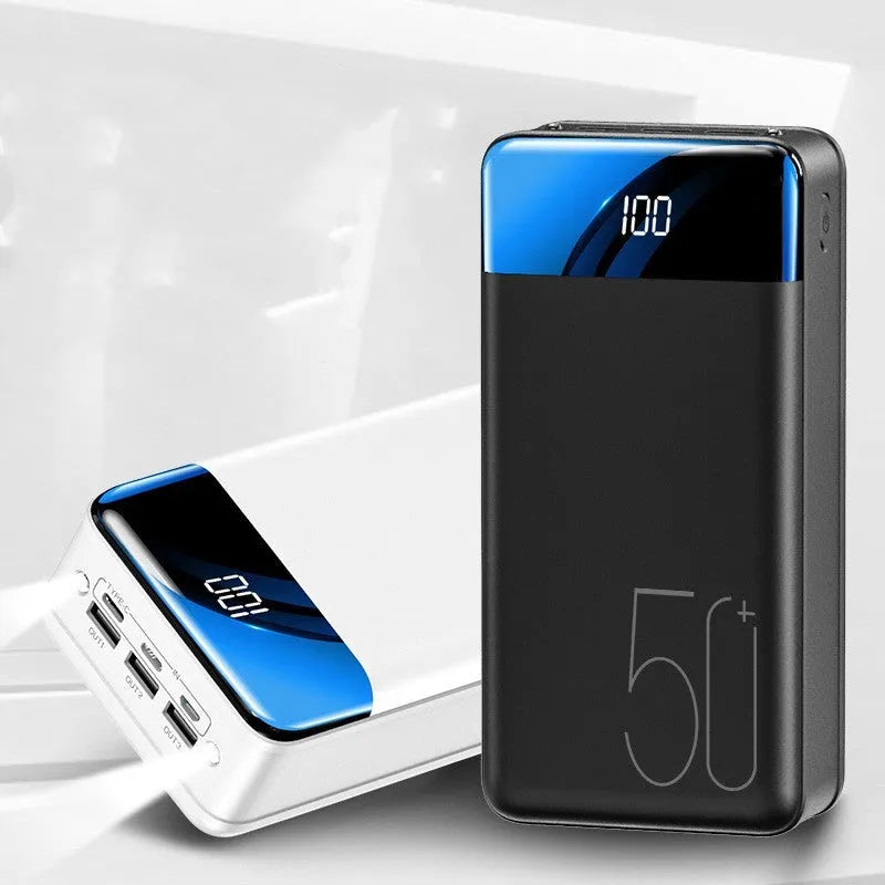 Black and white 50000mAh power bank with three output ports and large capacity charging