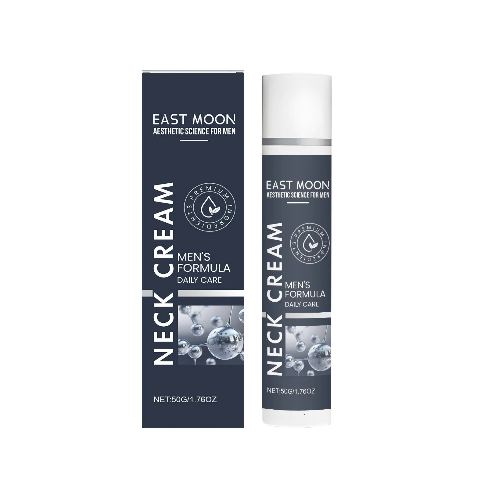 Men's neck stretch cream 50g container with collagen, hyaluronic acid, retinol, and vitamin E