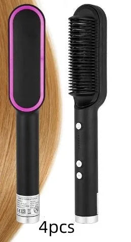 Red dual-purpose hair straightener and curling tong with tourmaline ceramic plates