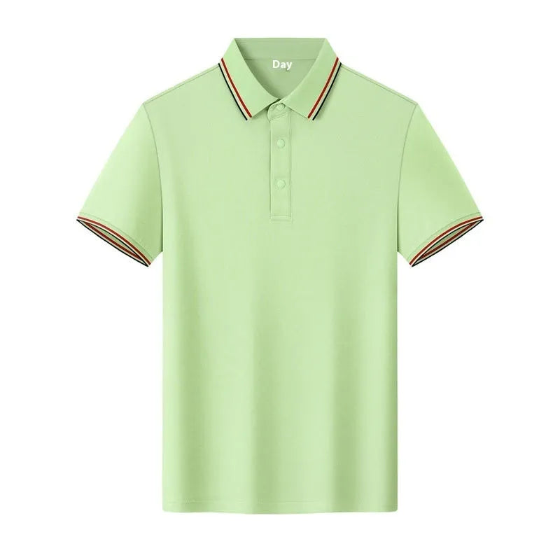 Men's solid colour lapel T-shirt in cotton with short sleeves for summer workwear