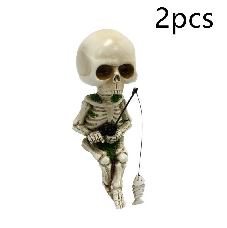 Halloween resin skull ornament for aquarium courtyard micro landscape in fishing skull colour
