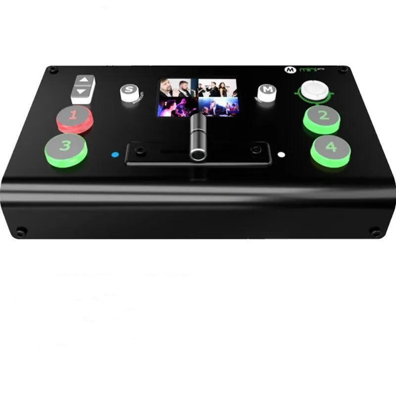 RGBLINK 4-way HDMI multi-format switcher unit with TFT screen and multiple input/output ports.
