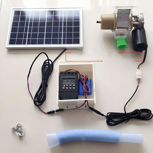 Solar-powered automatic chicken feeding device with timer and watertight outdoor construction