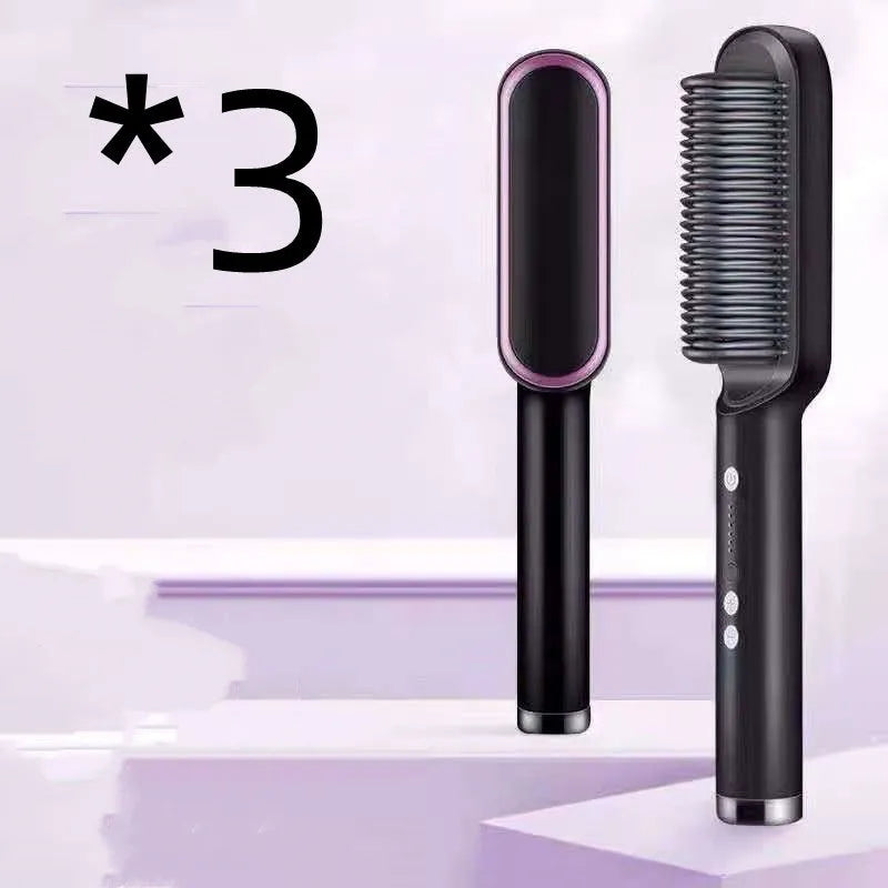 Red dual-purpose hair straightener and curling tong with tourmaline ceramic plates