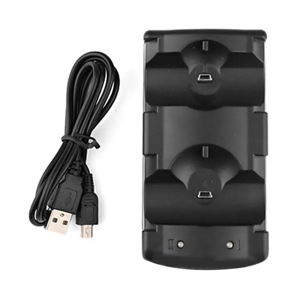 Black PS3 dual controller charging dock with USB connection for wireless charging