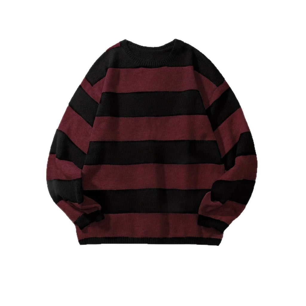 Loose American retro wool sweater pullover in wine red, standard woolen yarn, long sleeves, autumn casual wear