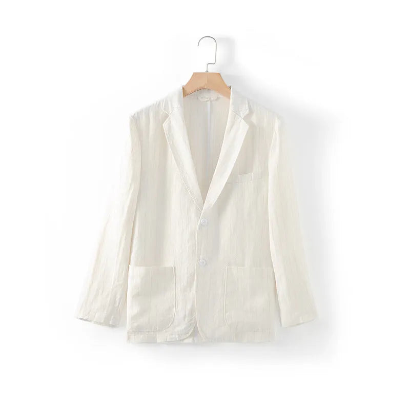 Men's linen striped casual jacket in coffee colour for everyday wear