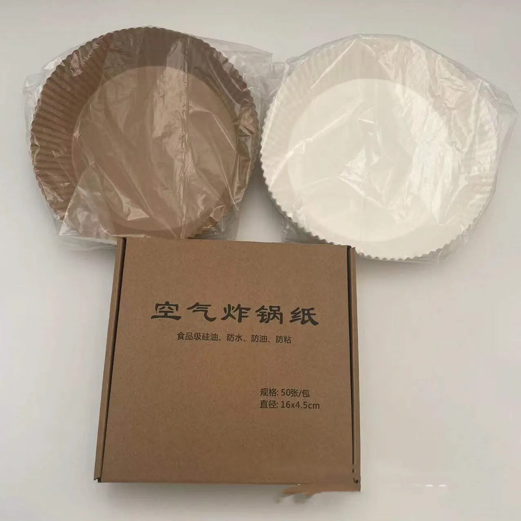 Pack of 50 round white disposable paper liners for air fryers and ovens