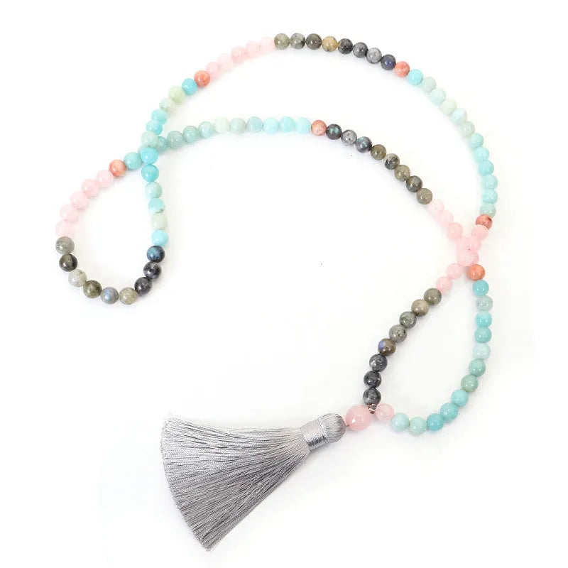 Bohemian style stone necklace and bracelet set with tassel pendant and 81cm circumference