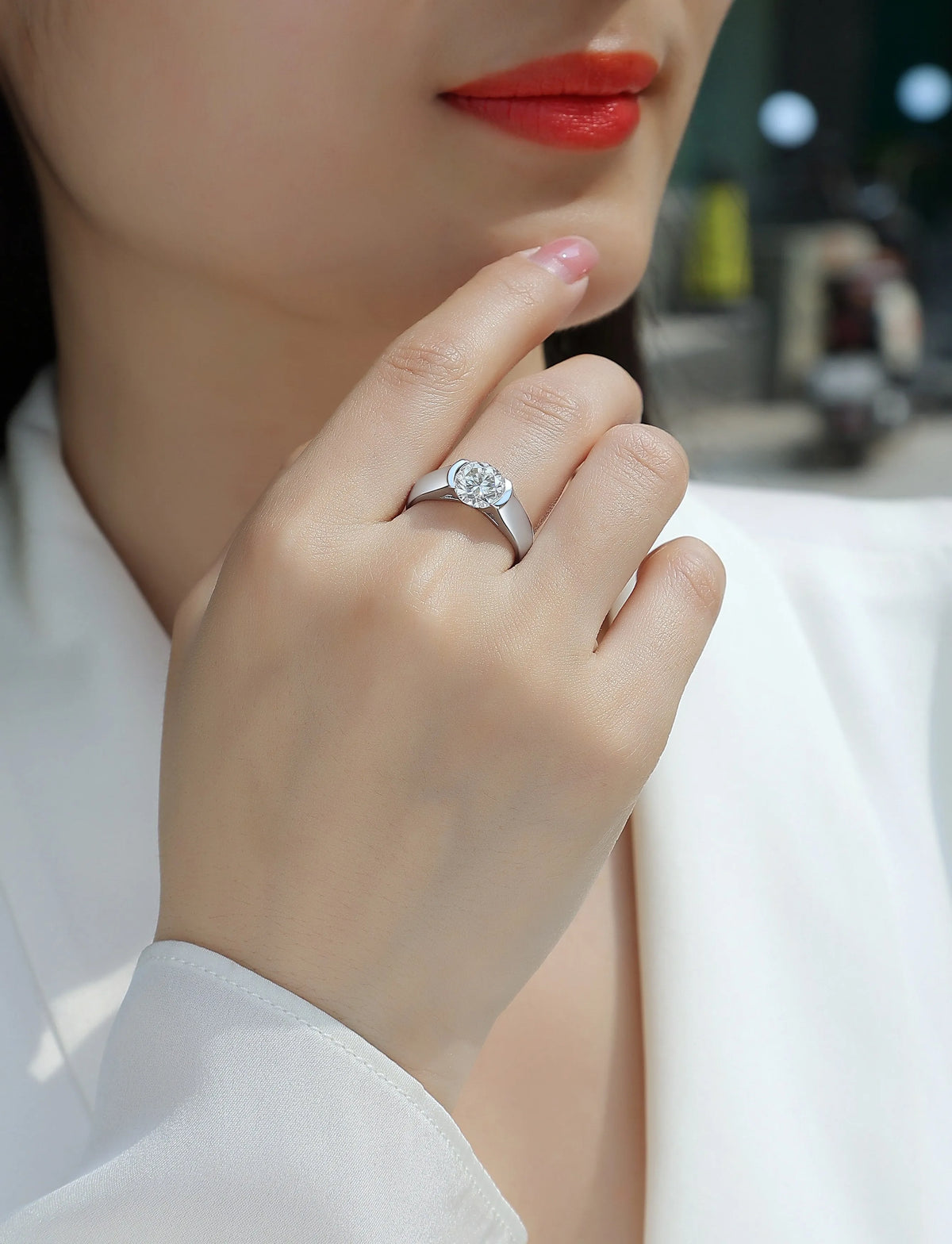 Wedding ring set with 2 carat moissanite stone in platinum-plated S925 silver, gift box and GRA certificate