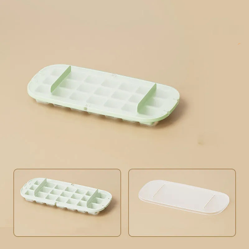 Colourful ice cube tray set with high-capacity grid and integrated storage for ice shovel