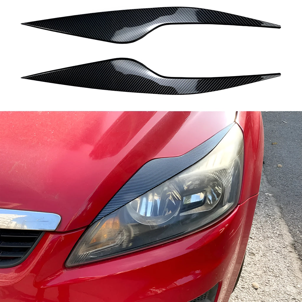 Ford Focus headlight sticker in carbon fibre pattern and piano black finishes for exterior decorative modification