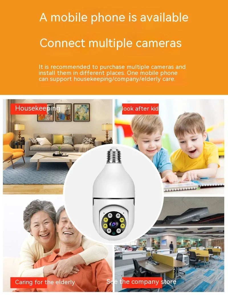 Wireless WiFi bulb security camera with full colour night vision and 1080p HD resolution