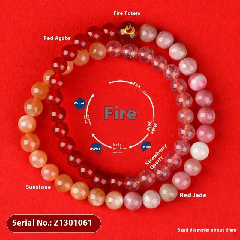 Handmade women's crystal double ring bracelet in five elements colours on a wrist.