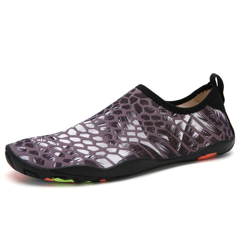 Blue elastic water wading shoes with EVA sole for beach and swimming.