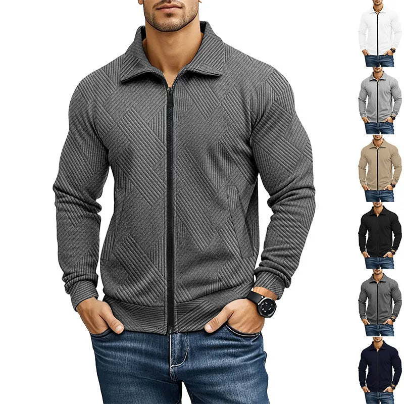 Men's British style casual jacket with turn-down collar in solid colour cotton blend fabric
