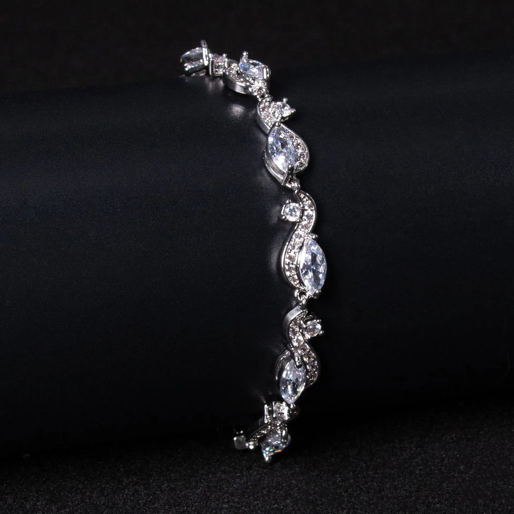 Zircon line bracelet for women, copper geometric shape, inlaid zircon, blue colour option