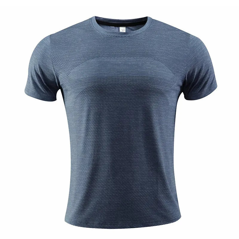 Men's short sleeve running t-shirt in polyester spandex fabric on a size chart