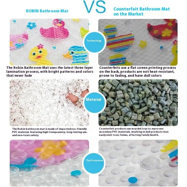 Oval non-slip bathroom mat with cartoon sea turtle and starfish print, 69x38cm, PVC material