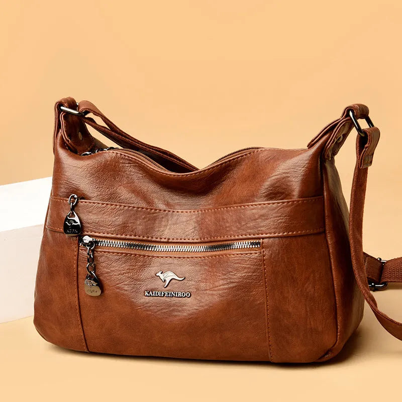 Single-shoulder women's bag in PU with soft build, urban minimalist style, shown in black, yellow, gray, red, green, blue, or purple