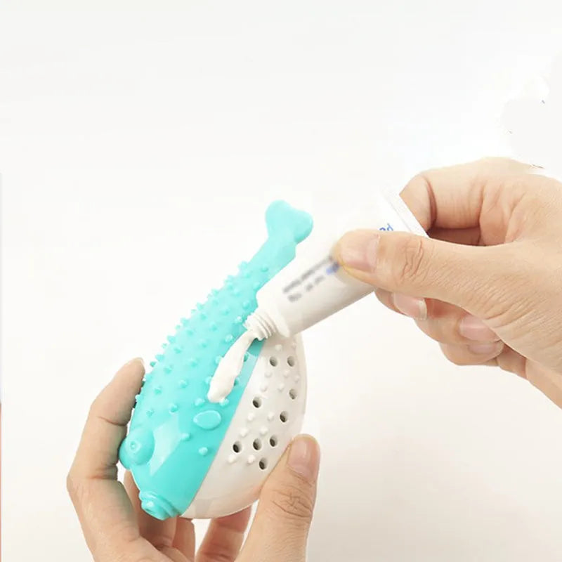 Blue silicone fish-shaped cat chew toy for grabbing and playing