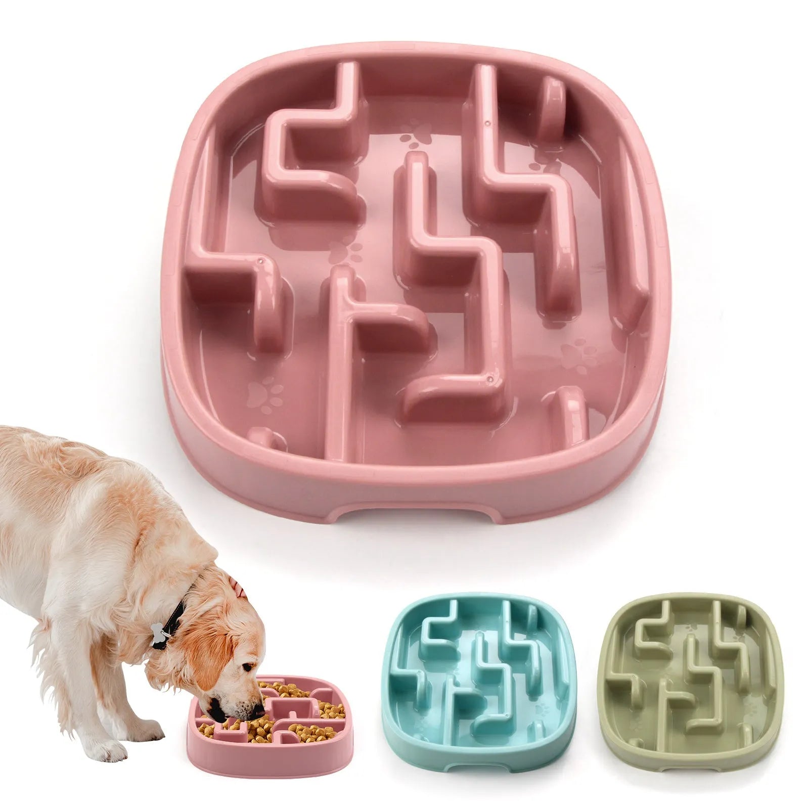 Macaron coloured maze design slow feeding bowl for cats and dogs with anti-slip base