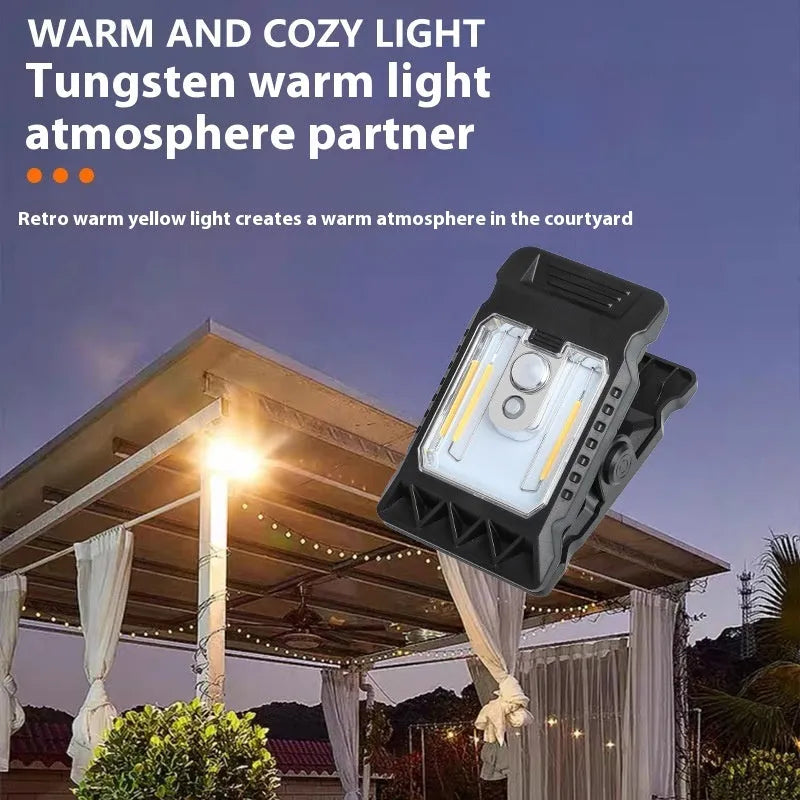 IP65 waterproof motion sensor clip lamp with compact ABS housing and clip mount.