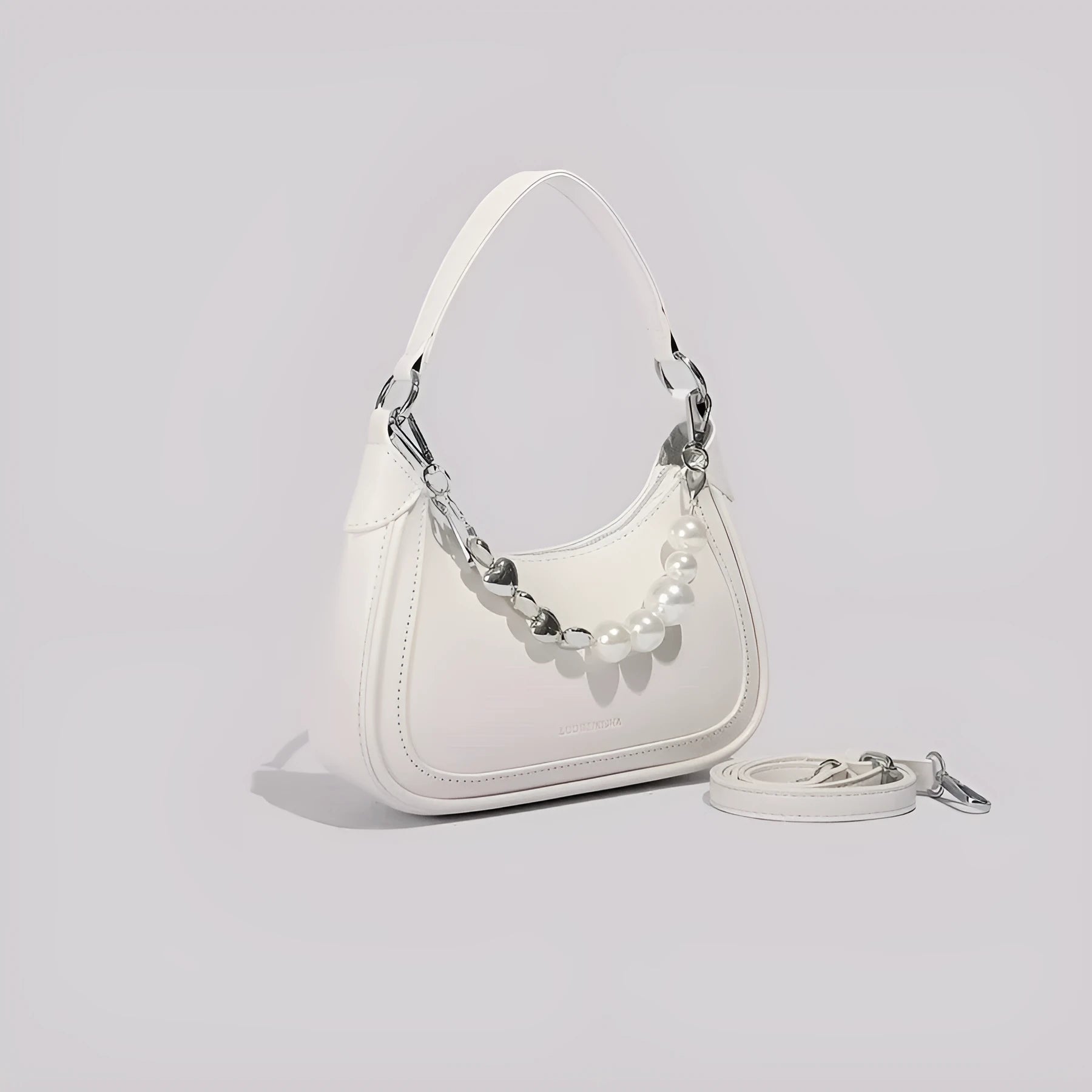 White PU crossbody bag vertical square shape with sewing line detail and three-dimensional outer pocket