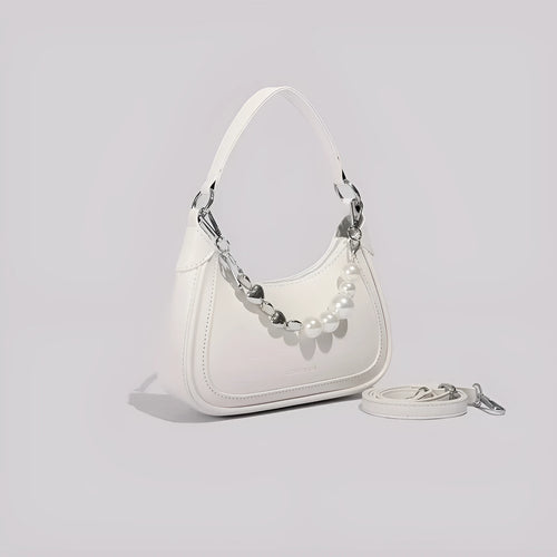 White PU crossbody bag vertical square shape with sewing line detail and three-dimensional outer pocket