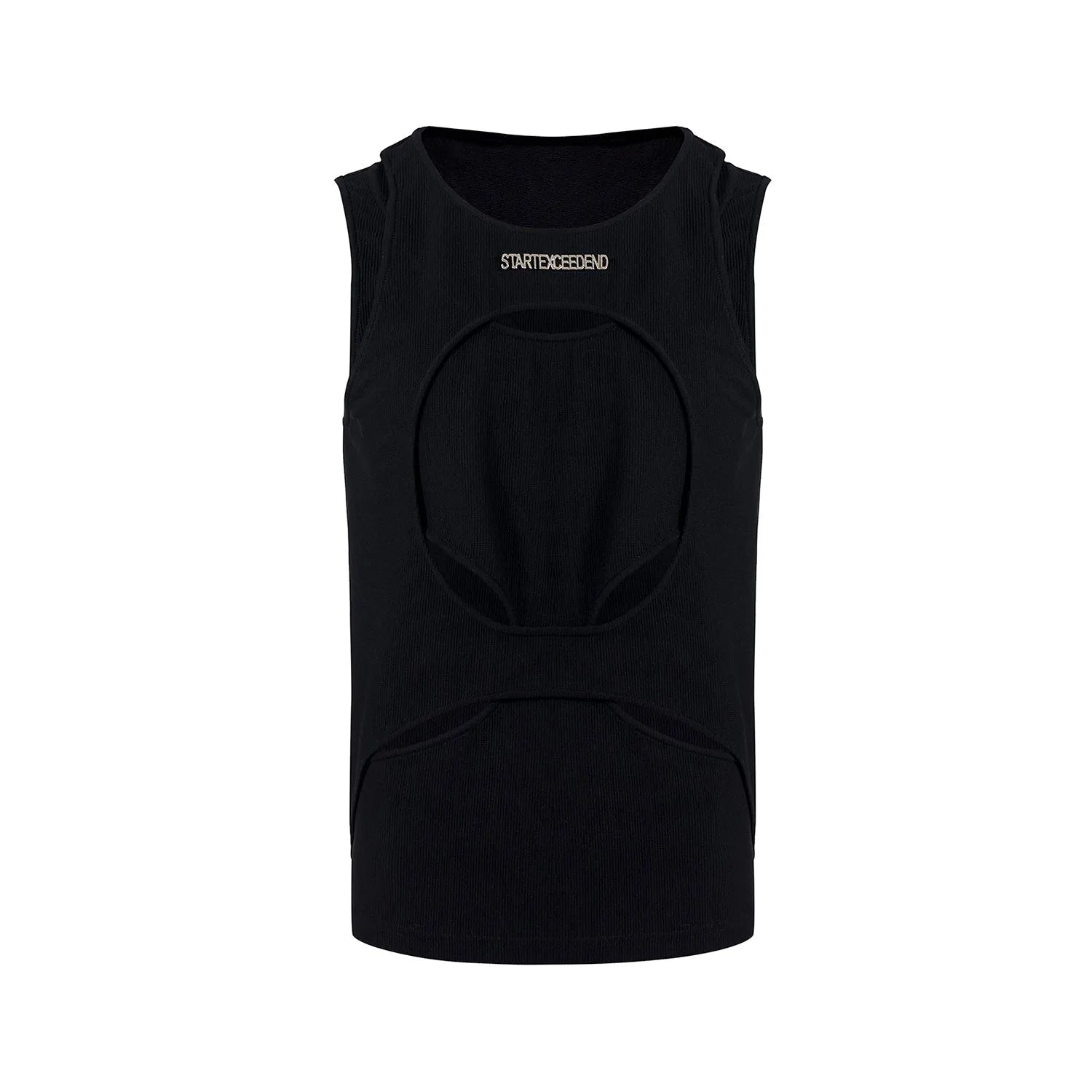 Men's black and white hollow thread sleeveless waistcoat with round neck