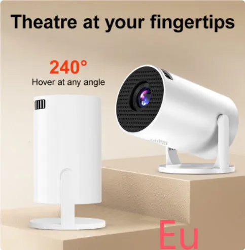 White mini wireless portable projector with 1080p HD resolution for home entertainment