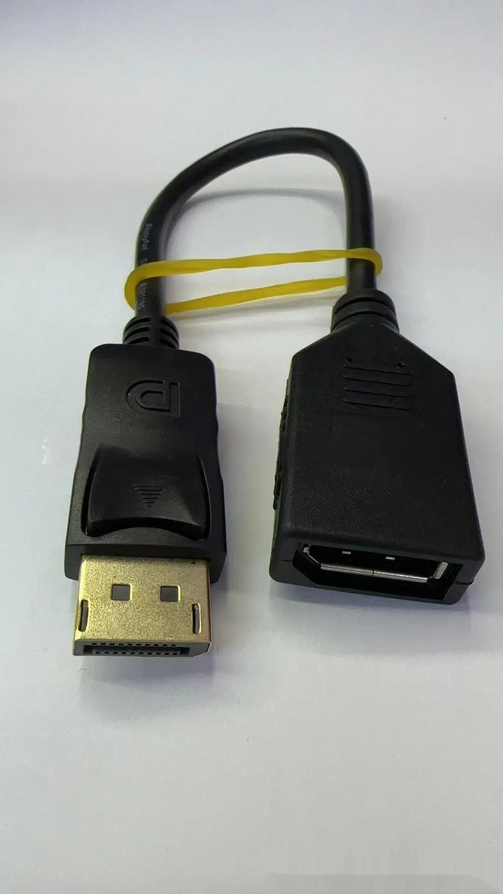 Black DisplayPort male to female extension cable with rotating DP busbar, 10cm length