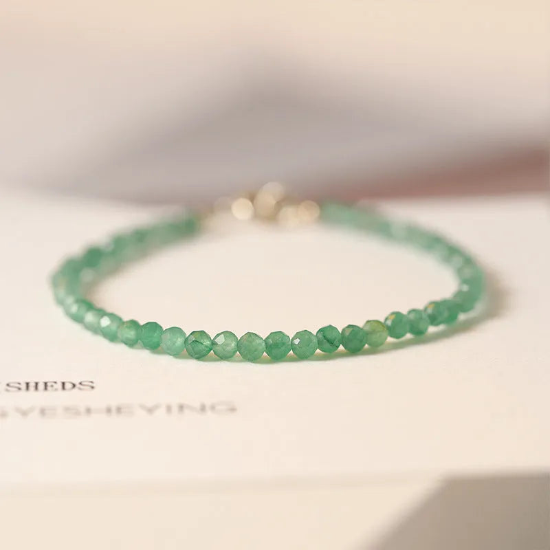 Handmade green aventurine jade bracelet with 3mm beads in vintage style for women