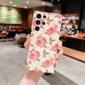 Vintage flower crossbody silicone phone case for Samsung S23 Ultra in green and blue with lanyard