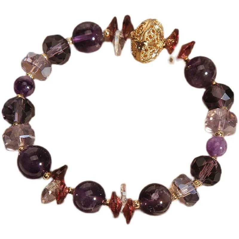 Purple crystal women's bracelet with pumpkin, wind chime, and lucky bead design featuring rhinestone details