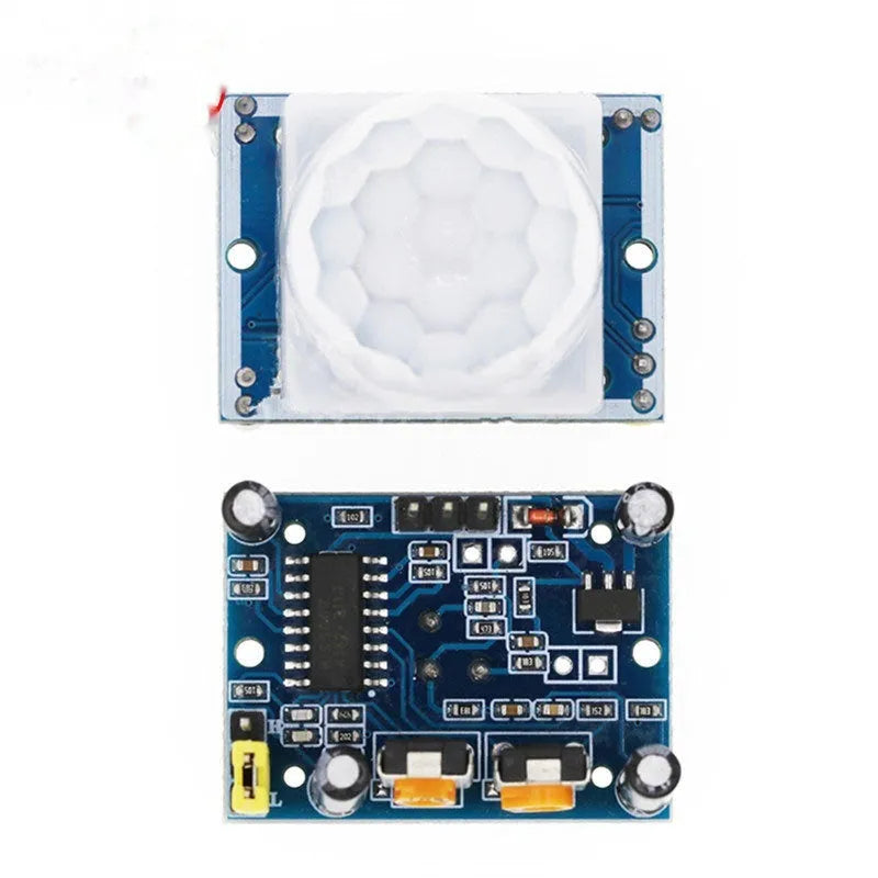 HC-SR501 pyroelectric infrared sensor module on blue board for motion detection with 33V power