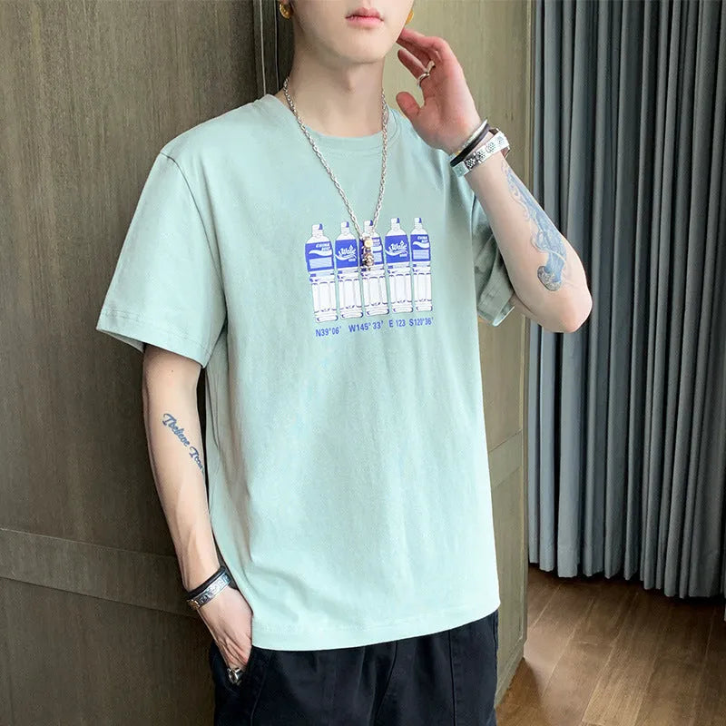 Loose fit boys cotton T-shirt with letter print, round neck and short sleeves, available in multiple colours