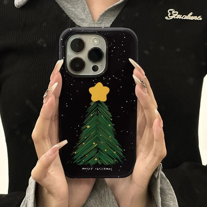 Soft two-in-one mobile phone case with fall protection, Feilin material, for iPhone, Christmas tree pattern