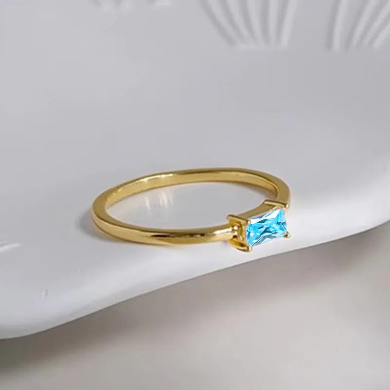 Sapphire blue zircon geometric bracelet ring with oval and heart elements on copper